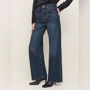 Reformation Cary High Rise Slouchy Wide Leg Studded Jeans